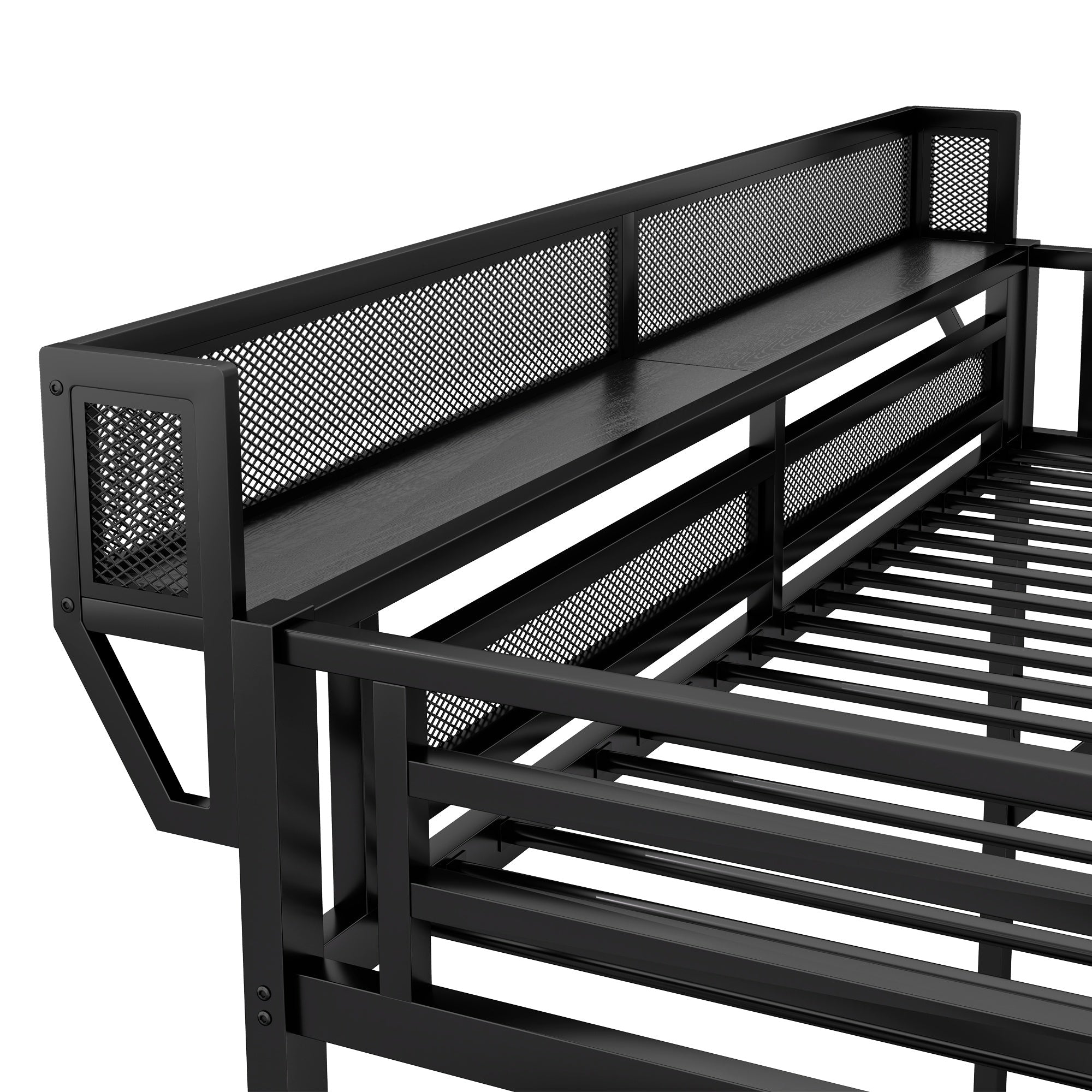 Bellemave® Queen Size Loft Bed with Stairs and Storage, Metal Loft Bed Frame with Bedside Shelf & Large Under - Bed Space, Heavy - Duty Beds for Adults Teens and Kids, Black - Bellemave