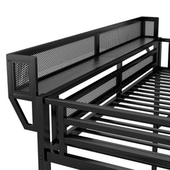 Bellemave® Queen Size Loft Bed with Stairs and Storage, Metal Loft Bed Frame with Bedside Shelf & Large Under - Bed Space, Heavy - Duty Beds for Adults Teens and Kids, Black - Bellemave