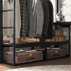 Bellemave® Queen Size Loft Bed with Storage Shelves & Hanging Rod, Metal Queen Loft Bed Frame with Desk for Kids Teens, Black - Bellemave