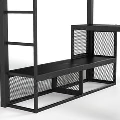 Bellemave® Queen Size Loft Bed with Storage Shelves & Hanging Rod, Metal Queen Loft Bed Frame with Desk for Kids Teens, Black - Bellemave