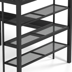 Bellemave® Queen Size Loft Bed with Storage Shelves & Hanging Rod, Metal Queen Loft Bed Frame with Desk for Kids Teens, Black - Bellemave