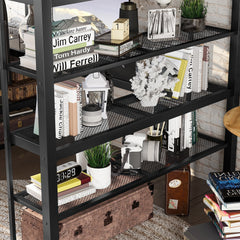 Bellemave® Queen Size Loft Bed with Storage Shelves & Hanging Rod, Metal Queen Loft Bed Frame with Desk for Kids Teens, Black - Bellemave