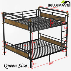 Bellemave® Queen Size Metal Bunk Bed with Safety Guard Rails(Removable) - Bellemave