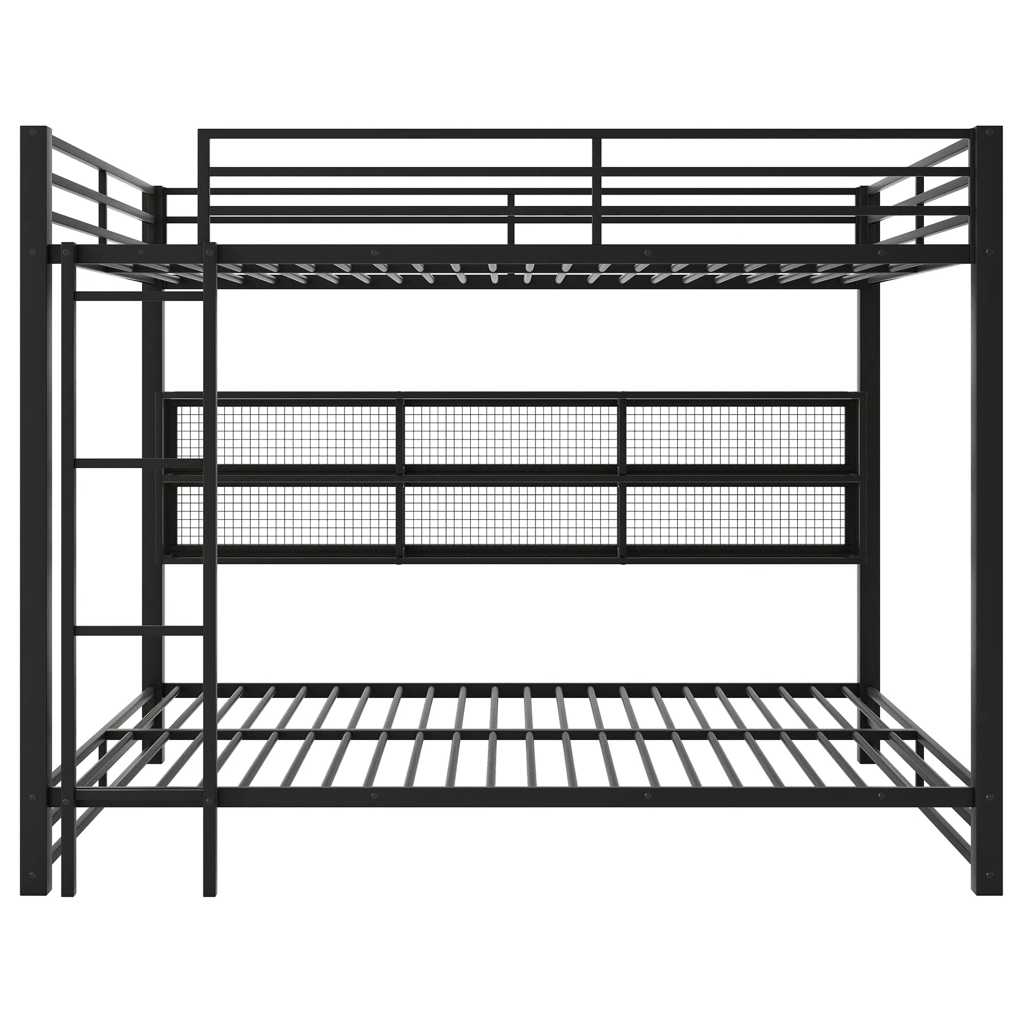 Bellemave® Queen Size Metal Bunk Bed with Storage Cabinets and LED Light - Bellemave