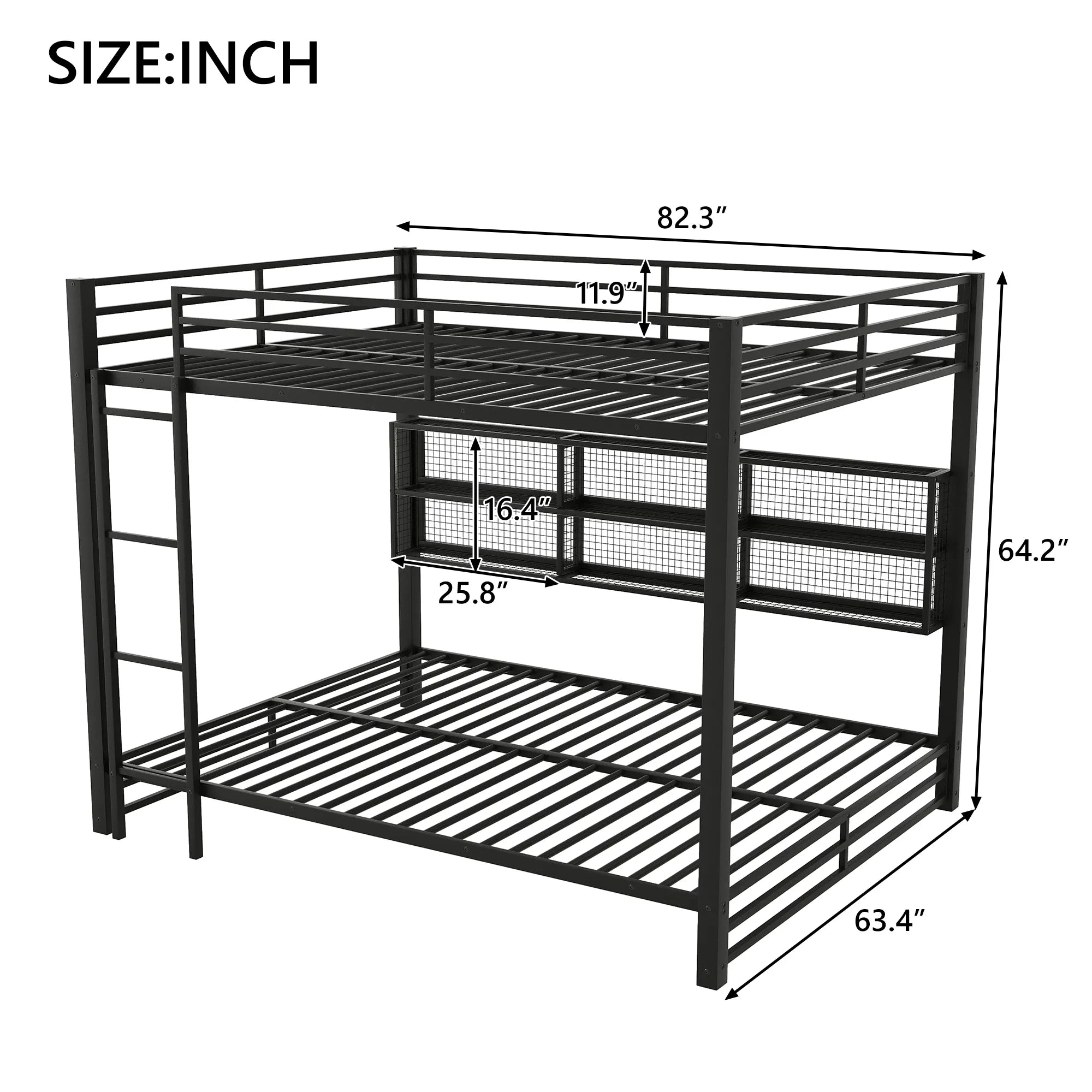 Bellemave® Queen Size Metal Bunk Bed with Storage Cabinets and LED Light - Bellemave