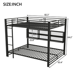 Bellemave® Queen Size Metal Bunk Bed with Storage Cabinets and LED Light - Bellemave