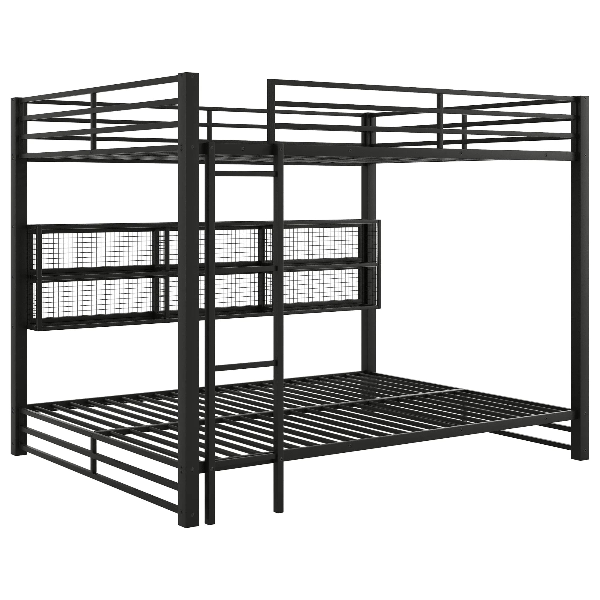 Bellemave® Queen Size Metal Bunk Bed with Storage Cabinets and LED Light - Bellemave