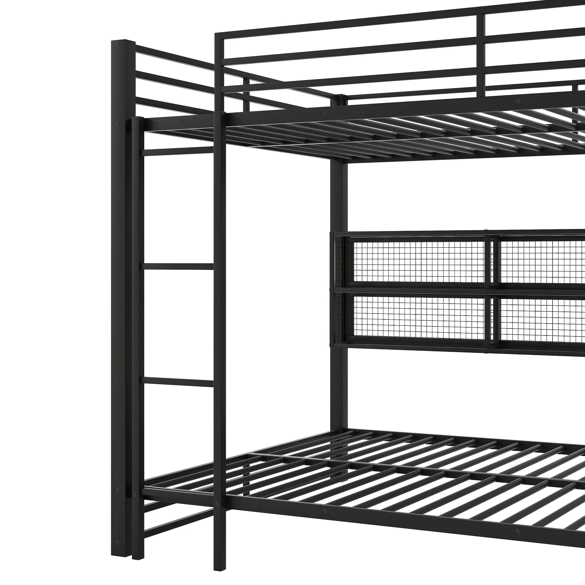 Bellemave® Queen Size Metal Bunk Bed with Storage Cabinets and LED Light - Bellemave