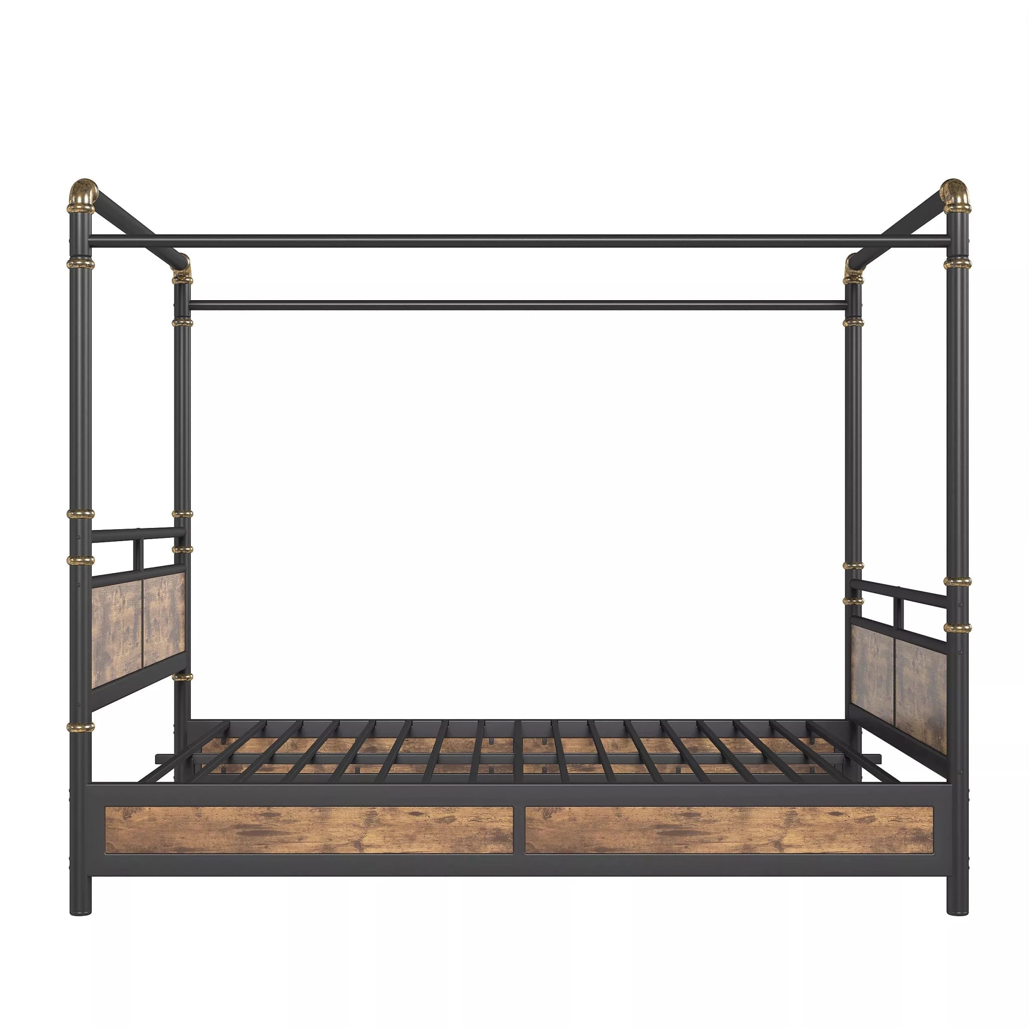 queen size canopy bed with metal platform frame structure