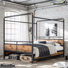 modern queen canopy bed with four poster metal frame
