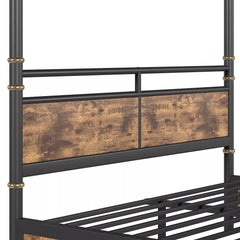 black metal bed frame detail showing canopy support structure