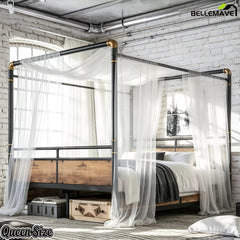 industrial modern queen canopy bed with black metal frame
