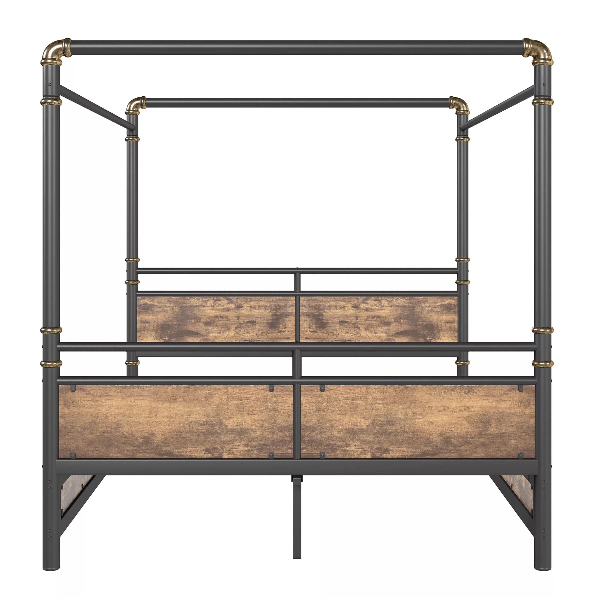 queen size metal canopy bed with black round pipe frame