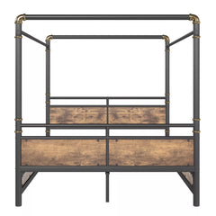 queen size metal canopy bed with black round pipe frame