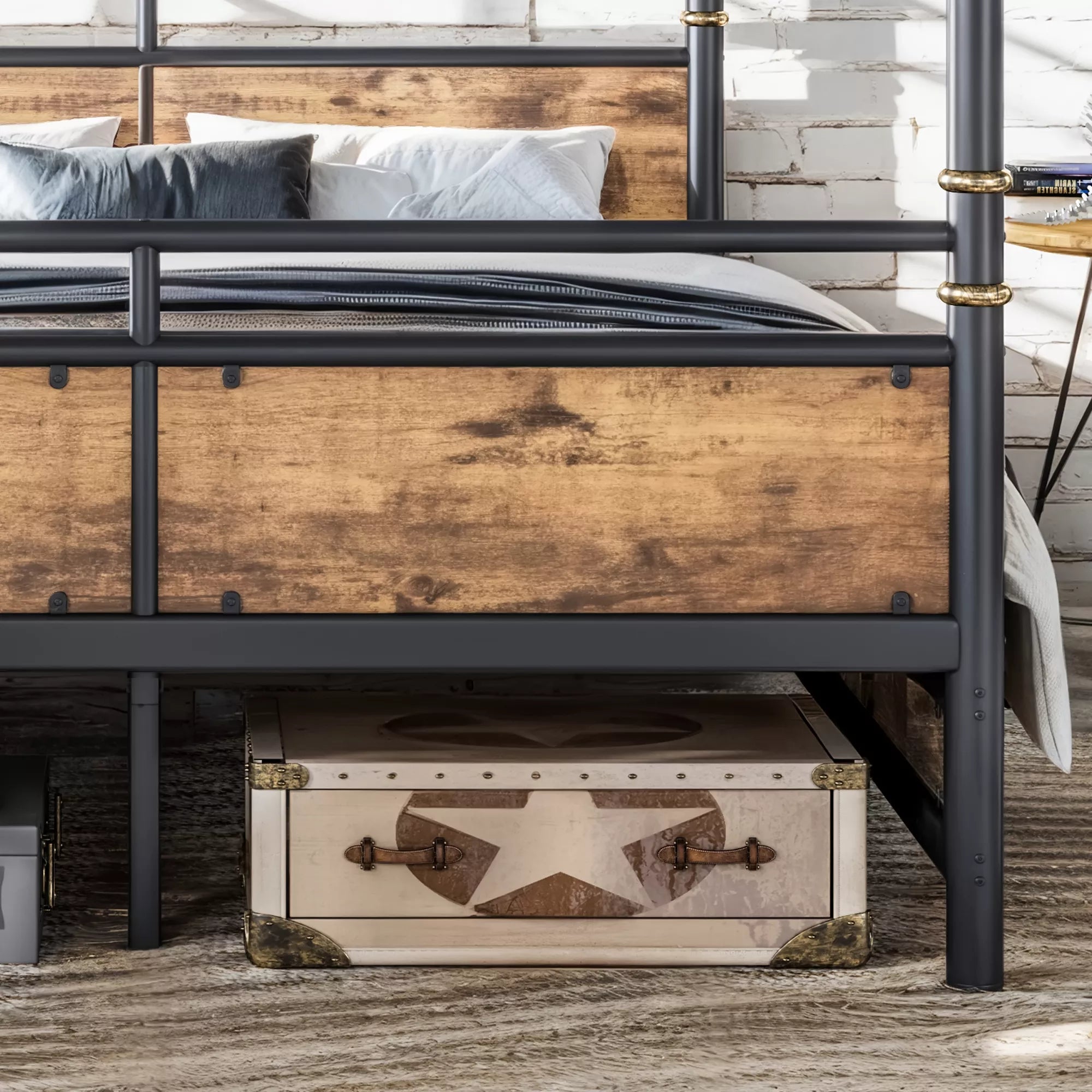 metal canopy platform bed with elevated storage space underneath