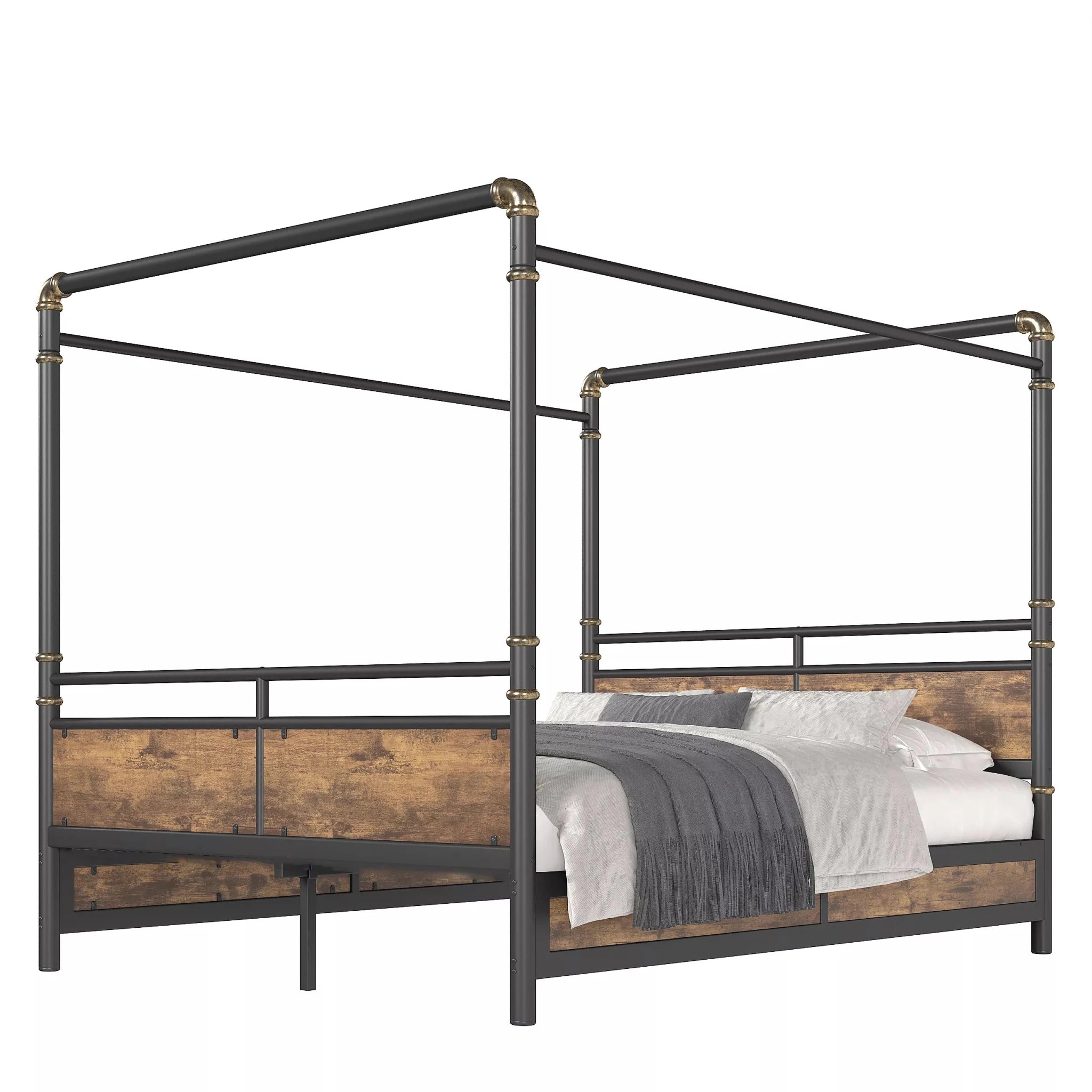 black metal canopy bed frame with industrial modern style