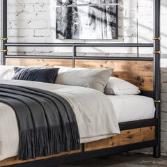 queen size metal canopy bed in modern bedroom setting