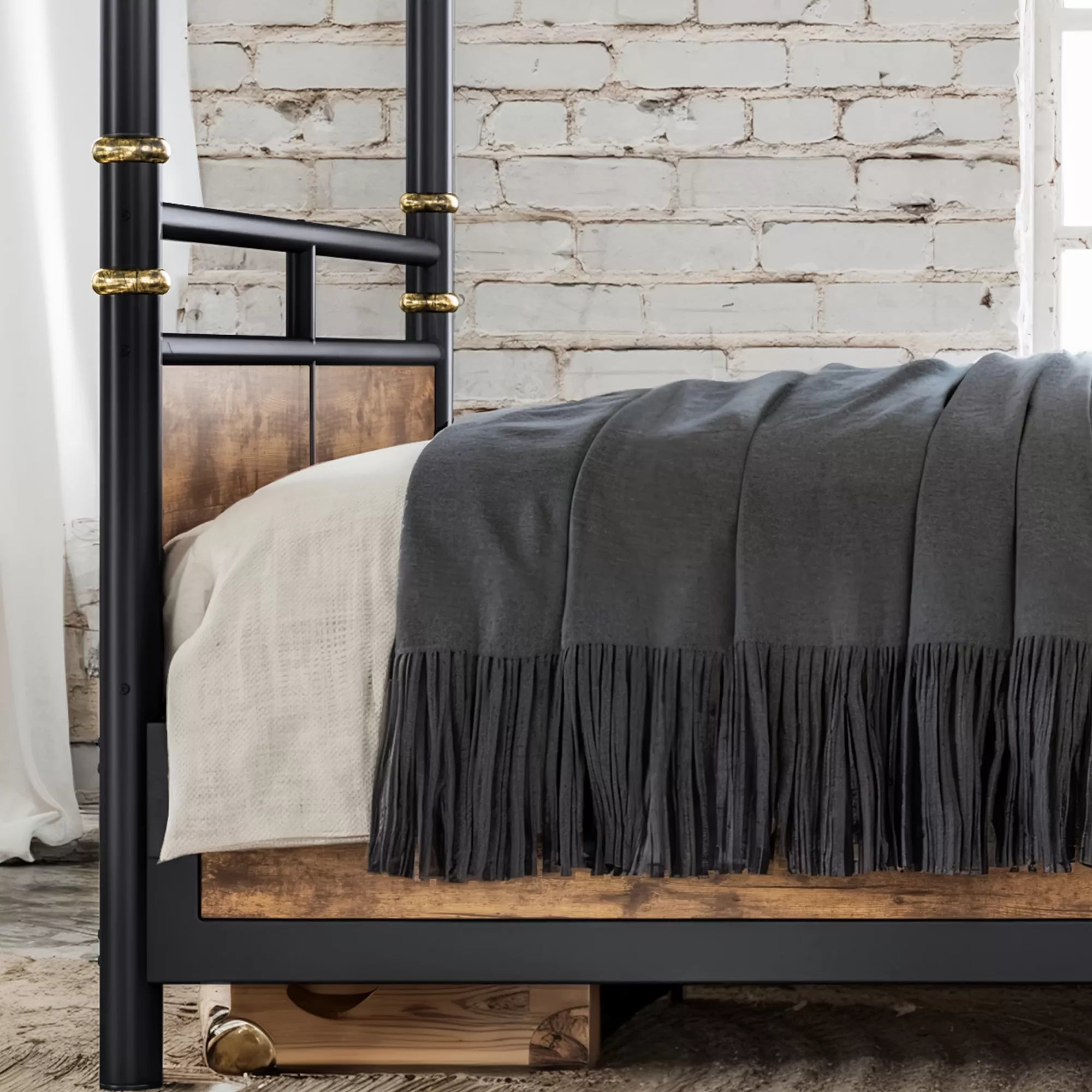 industrial modern canopy bed with black metal frame bedroom decor