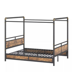 metal canopy bed corner view with upgraded round pipe frame