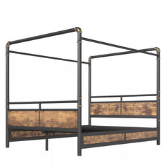 modern metal canopy bed side view with four poster frame design