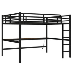 Bellemave® Queen Size Metal Loft Bed with Power Outlet and LED Lighted - Bellemave