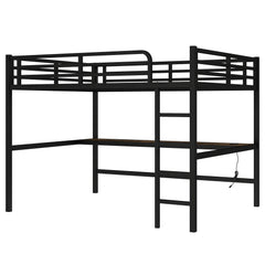 Bellemave® Queen Size Metal Loft Bed with Power Outlet and LED Lighted - Bellemave