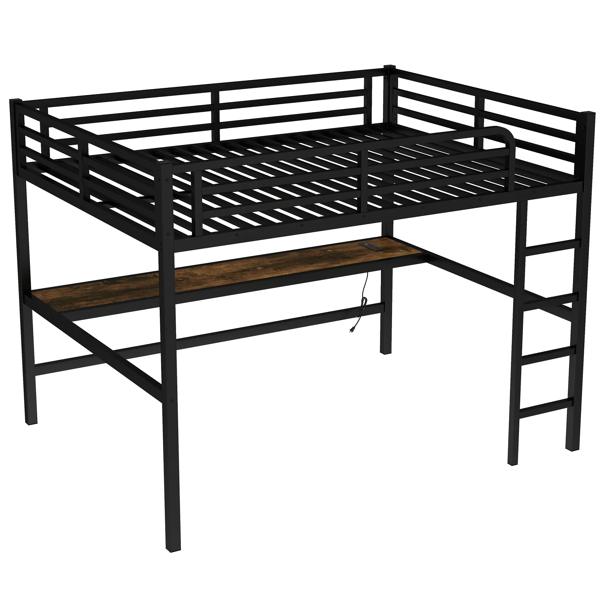 Bellemave® Queen Size Metal Loft Bed with Power Outlet and LED Lighted - Bellemave