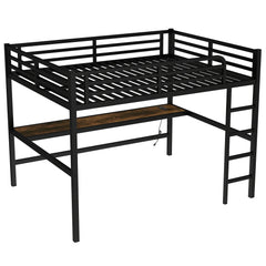Bellemave® Queen Size Metal Loft Bed with Power Outlet and LED Lighted - Bellemave