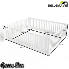 Bellemave® Queen Size Montessori Floor Bed, Pine,Plywood Floor Bed with Small Door, White - Bellemave