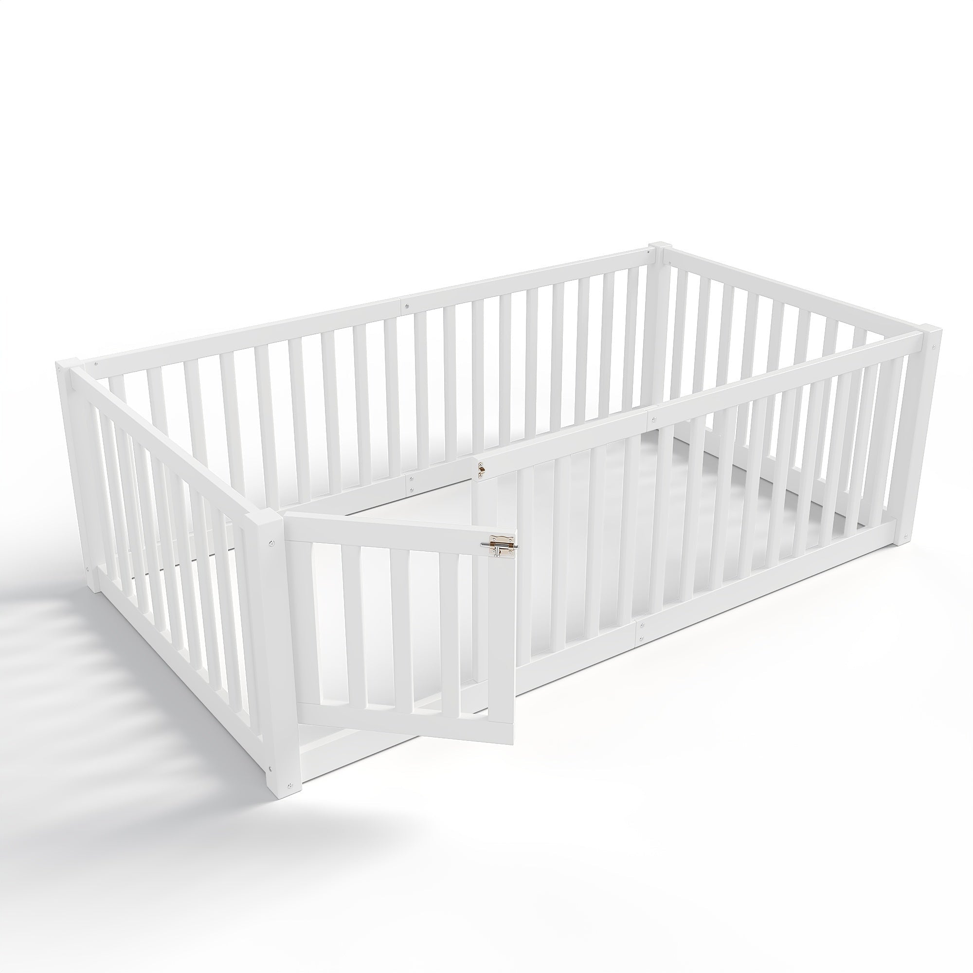 Bellemave® Queen Size Montessori Floor Bed, Pine,Plywood Floor Bed with Small Door, White - Bellemave