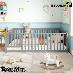 Bellemave® Queen Size Montessori Floor Bed, Pine,Plywood Floor Bed with Small Door, White - Bellemave