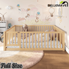 Bellemave® Queen Size Montessori Floor Bed, Pine,Plywood Floor Bed with Small Door, White - Bellemave