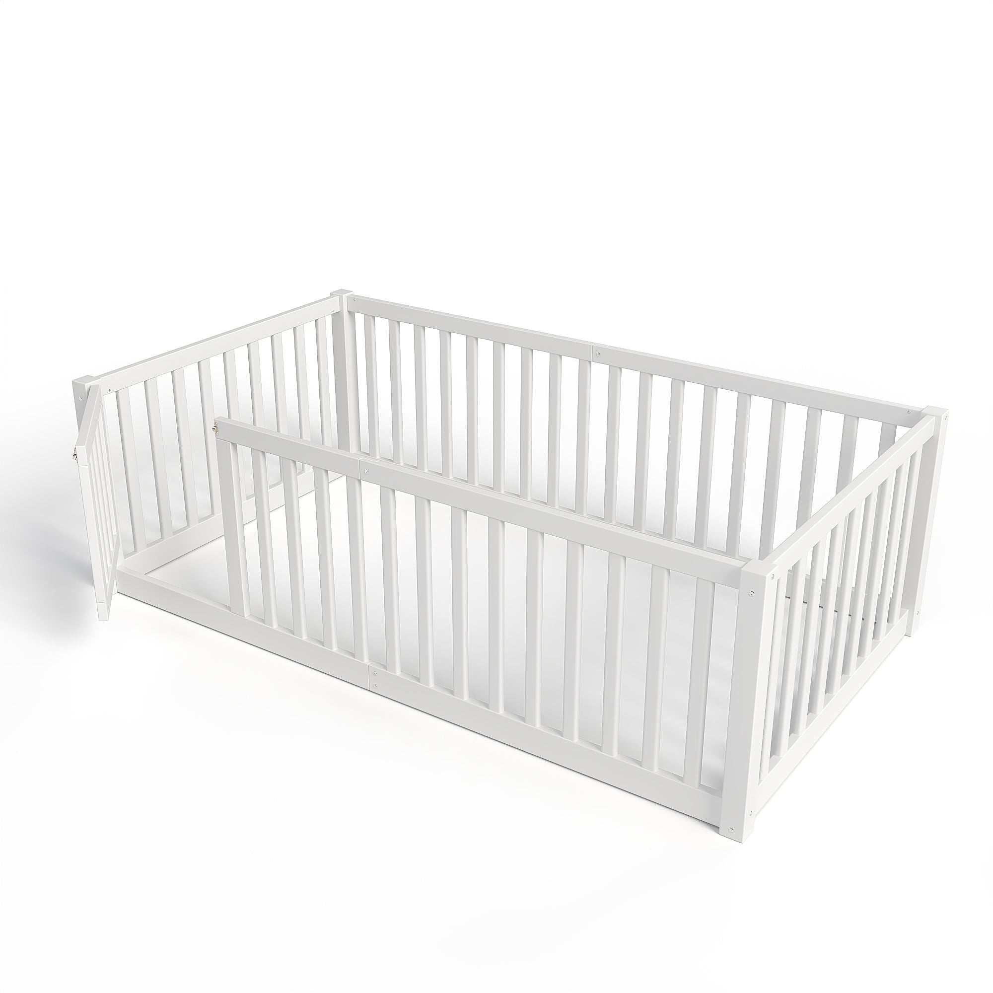 Bellemave® Queen Size Montessori Floor Bed, Pine,Plywood Floor Bed with Small Door, White - Bellemave