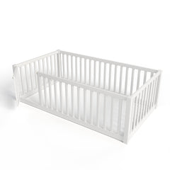 Bellemave® Queen Size Montessori Floor Bed, Pine,Plywood Floor Bed with Small Door, White - Bellemave