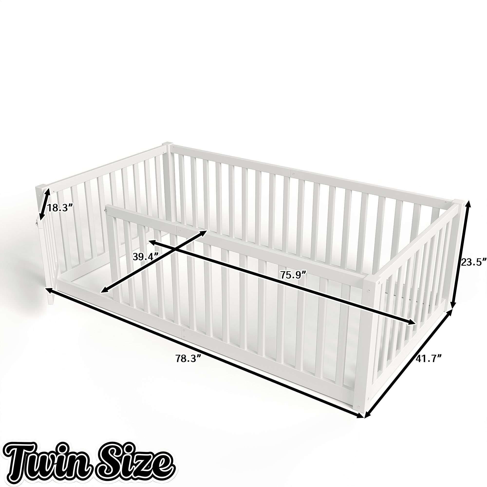 Bellemave® Queen Size Montessori Floor Bed, Pine,Plywood Floor Bed with Small Door, White - Bellemave