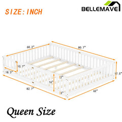 Bellemave® Queen Size Montessori Floor Bed with Safety Guardrails and Door - Bellemave