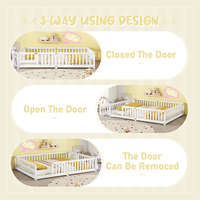 Bellemave® Queen Size Montessori Floor Bed with Safety Guardrails and Door - Bellemave