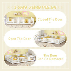 Bellemave® Queen Size Montessori Floor Bed with Safety Guardrails and Door - Bellemave