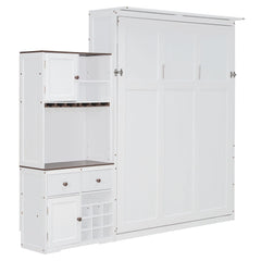 Bellemave® Queen Size Multifunction Murphy Bed with Storage Cabinet,Hideaway Beds with Wine Rack, Glass Holder, Drawers & Multi - Color LED Strip, White - Bellemave