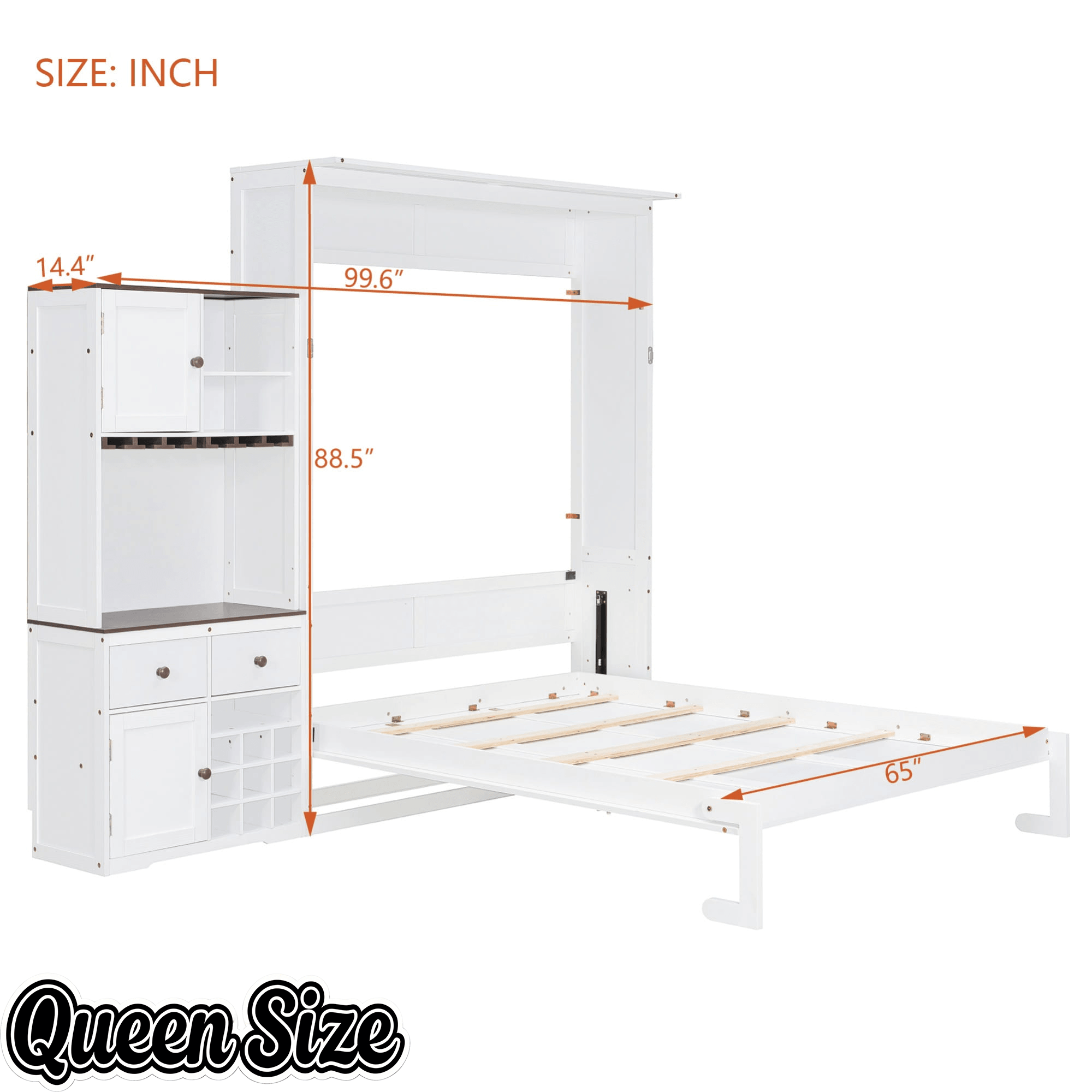 Bellemave® Queen Size Multifunction Murphy Bed with Storage Cabinet,Hideaway Beds with Wine Rack, Glass Holder, Drawers & Multi - Color LED Strip, White - Bellemave