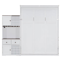 Bellemave® Queen Size Multifunction Murphy Bed with Storage Cabinet,Hideaway Beds with Wine Rack, Glass Holder, Drawers & Multi - Color LED Strip, White - Bellemave
