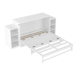 Bellemave® Queen Size Murphy Bed, Cabinet Bed with 2 Shelves and Storage Drawers, Farmhouse Murphy Cabinet, Noisy Free, for Guest Bedroom, Living Room, Office, White - Bellemave