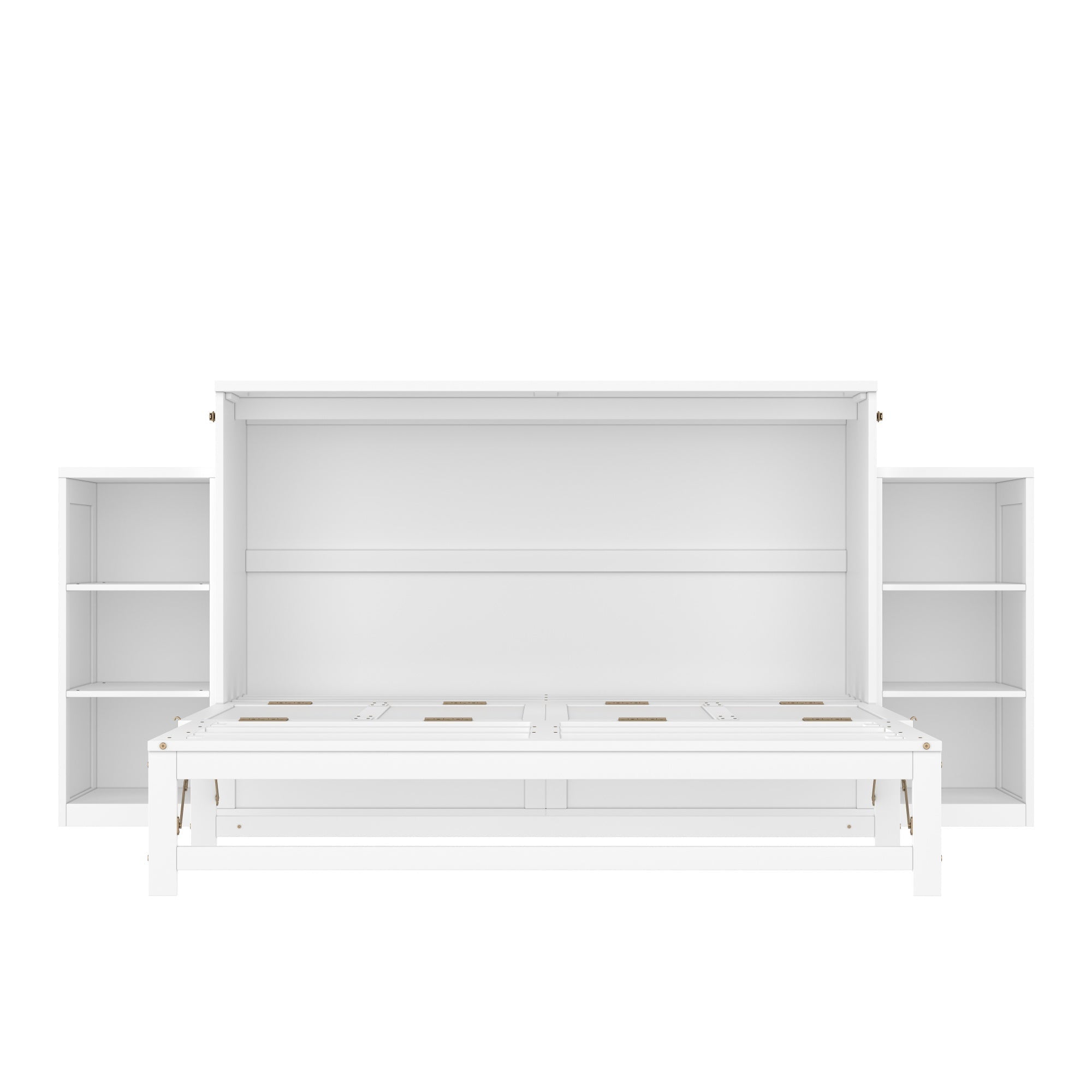 Bellemave® Queen Size Murphy Bed, Cabinet Bed with 2 Shelves and Storage Drawers, Farmhouse Murphy Cabinet, Noisy Free, for Guest Bedroom, Living Room, Office, White - Bellemave