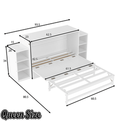 Bellemave® Queen Size Murphy Bed, Cabinet Bed with 2 Shelves and Storage Drawers, Farmhouse Murphy Cabinet, Noisy Free, for Guest Bedroom, Living Room, Office, White - Bellemave