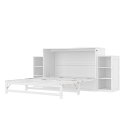 Bellemave® Queen Size Murphy Bed, Cabinet Bed with 2 Shelves and Storage Drawers, Farmhouse Murphy Cabinet, Noisy Free, for Guest Bedroom, Living Room, Office, White - Bellemave