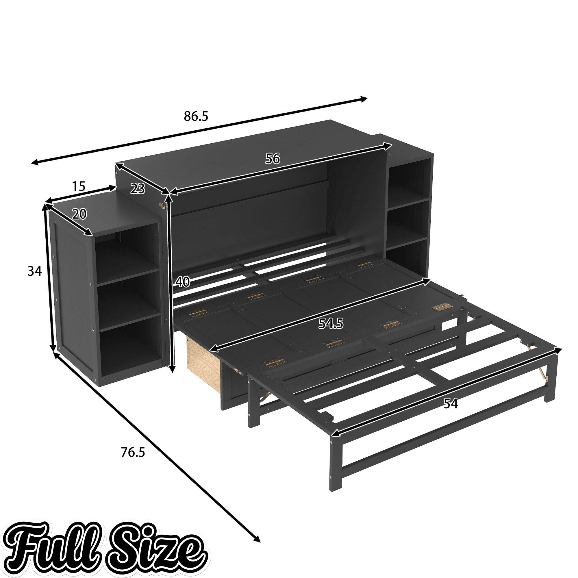 Bellemave® Queen Size Murphy Bed, Cabinet Bed with 2 Shelves and Storage Drawers, Farmhouse Murphy Cabinet, Noisy Free, for Guest Bedroom, Living Room, Office, White - Bellemave