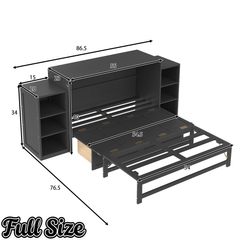 Bellemave® Queen Size Murphy Bed, Cabinet Bed with 2 Shelves and Storage Drawers, Farmhouse Murphy Cabinet, Noisy Free, for Guest Bedroom, Living Room, Office, White - Bellemave