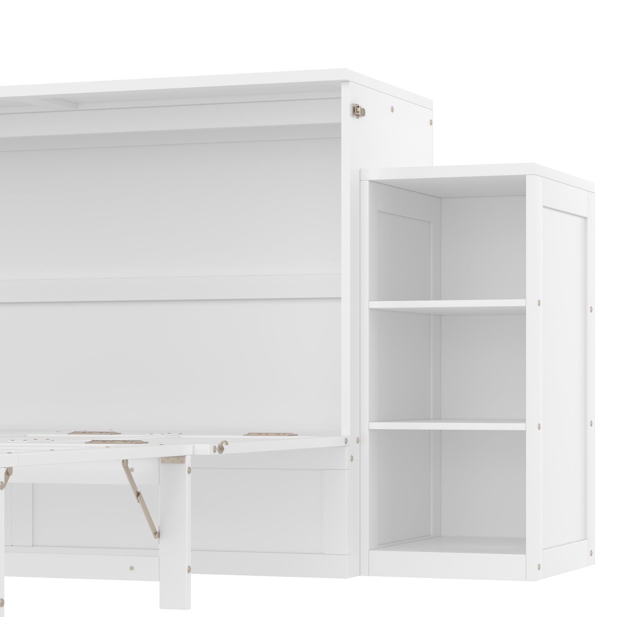 Bellemave® Queen Size Murphy Bed, Cabinet Bed with 2 Shelves and Storage Drawers, Farmhouse Murphy Cabinet, Noisy Free, for Guest Bedroom, Living Room, Office, White - Bellemave
