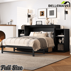 Bellemave® Queen Size Murphy Bed, Cabinet Bed with 2 Shelves and Storage Drawers, Farmhouse Murphy Cabinet, Noisy Free, for Guest Bedroom, Living Room, Office, White - Bellemave