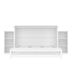 Bellemave® Queen Size Murphy Bed, Cabinet Bed with 2 Shelves & Storage Drawers, Farmhouse Murphy Cabinet - Bellemave